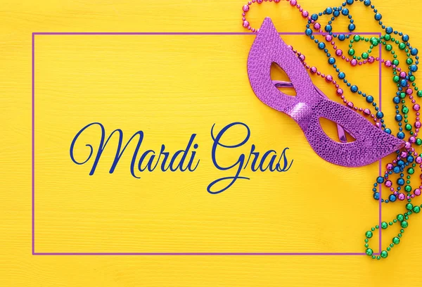 Top view image of masquerade background. Flat lay. Mardi Gras celebration concept. — Stock Photo, Image