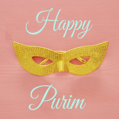 Üstten Görünüm maskeli balo palyaço arka plan görüntüsü. Düz yatıyordu. Purim kutlama kavramı (Yahudi karnaval tatil).