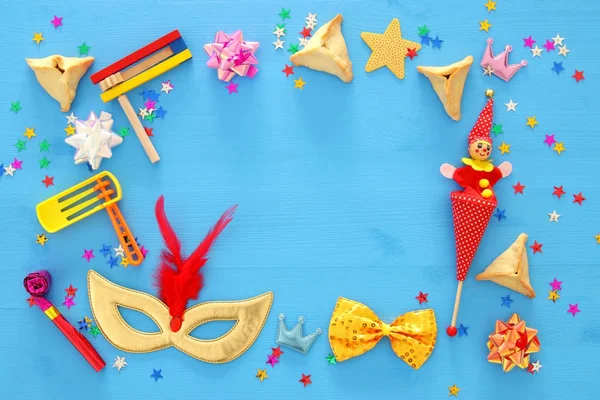 Concepto de celebración Purim (fiesta de carnaval judío). Vista superior . — Foto de Stock