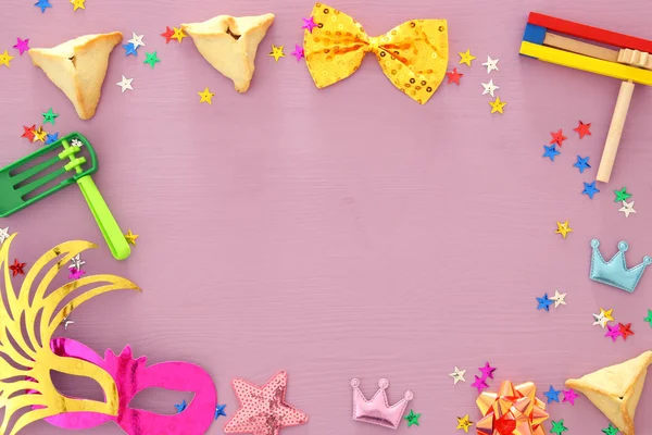 Concepto de celebración Purim (fiesta de carnaval judío). Vista superior . —  Fotos de Stock