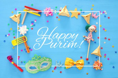 Purim kutlama kavramı (Yahudi karnaval tatil). Üstten Görünüm.