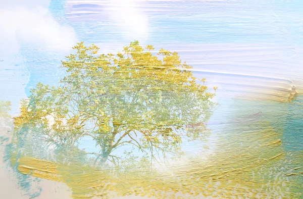 Мечтательный Абстрактный Образ Леса Эффект Двойной Экспозиции Акварелью — стоковое фото