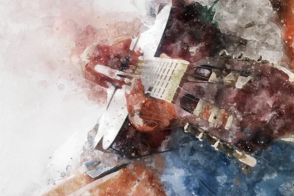 Watercolor style abstract image of young girl playing acoustic guitar. — Stock Photo, Image