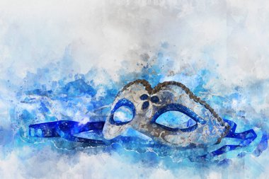 suluboya stil ve zarif Venedik, mardi gras maskesi soyut resim.