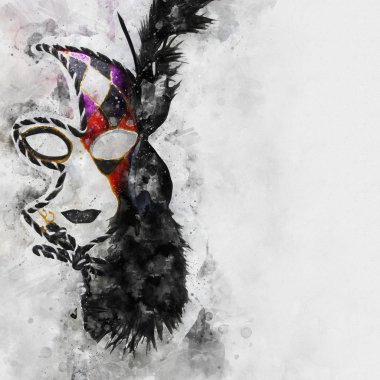 suluboya stil ve zarif Venedik, mardi gras maskesi soyut resim.