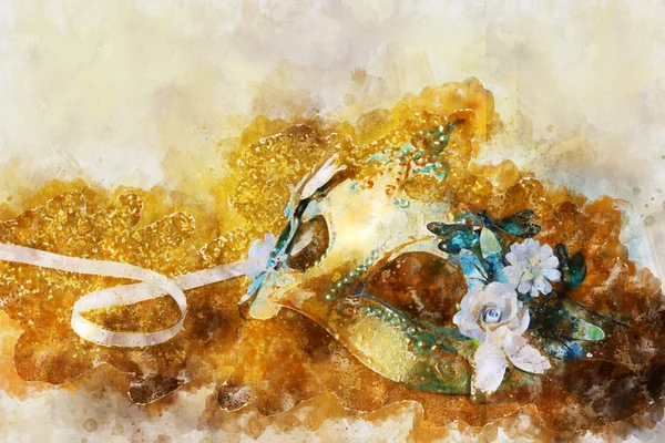 Aquarell-Stil und abstraktes Bild einer eleganten venezianischen Mardi-Gras-Maske. — Stockfoto