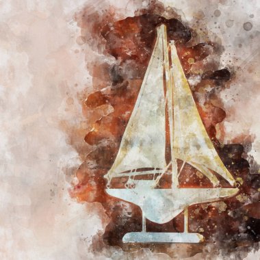 suluboya stil ve eski teknesi ile deniz kavramı soyut resim.