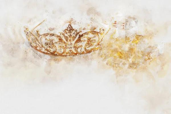 黄金钻石皇冠的水彩风格与抽象形象. — 图库照片