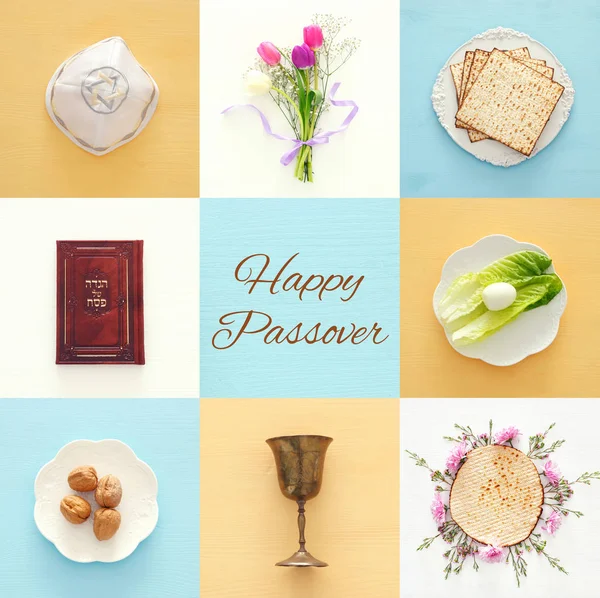 Святкування Пези (свято "Пасхи джазу"). Традиційна книга з текстом у hebrew: Passover Haggadah (Passover Tale). — стокове фото