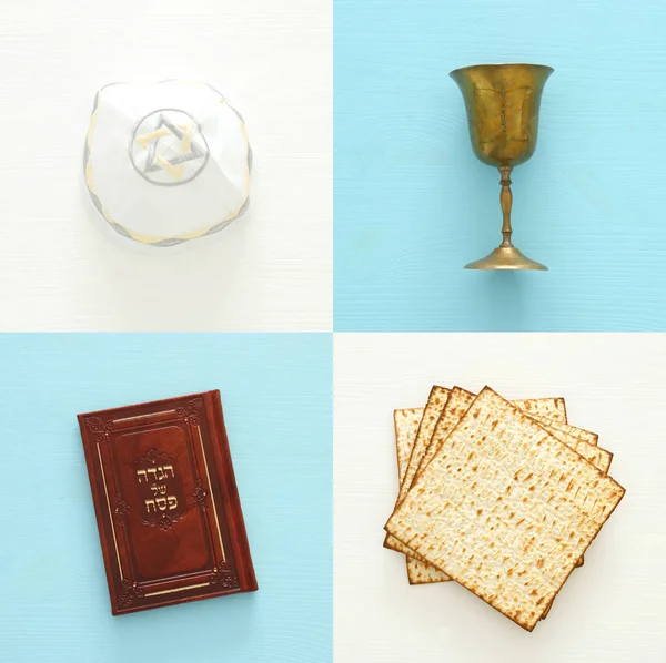 Pesah viering concept (joodse Pascha vakantie). Traditioneel boek met tekst in het Hebreeuws: Pascha Haggadah (Pascha Verhaal). — Stockfoto