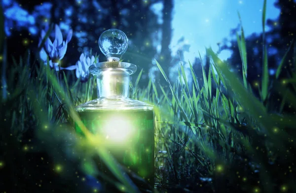 Sihirli peri tozu iksir ormandaki şişede.