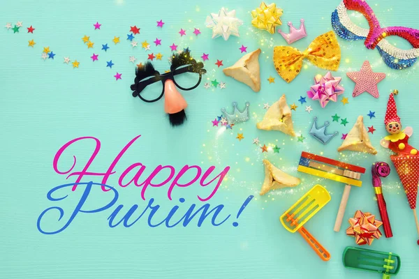 Conceito de celebração Purim (feriado de carnaval judaico). Vista superior . — Fotografia de Stock