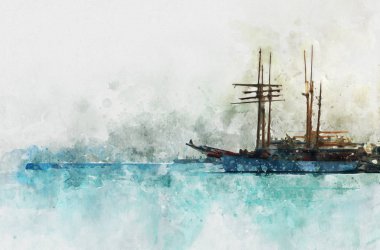 suluboya stil ve eski ile deniz kavramı soyut resim