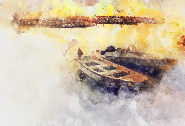 Στυλ υδατογραφίας και αφηρημένη εικόνα Ναυτικές της έννοιας με παλιά βάρκα. — Φωτογραφία Αρχείου