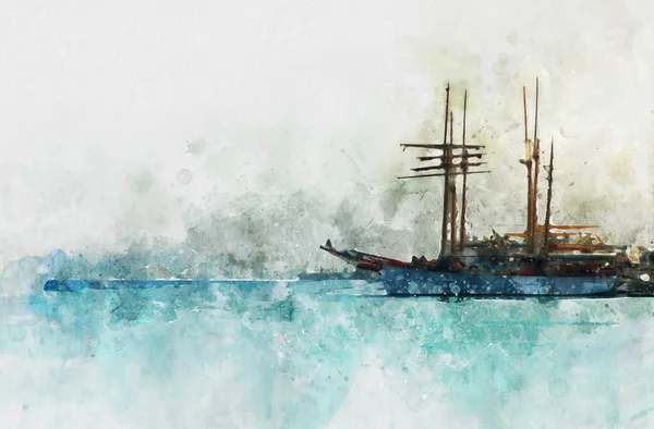 Stylu przypominającym akwarele i abstrakcyjny obraz koncepcji morskich ze starymi — Zdjęcie stockowe