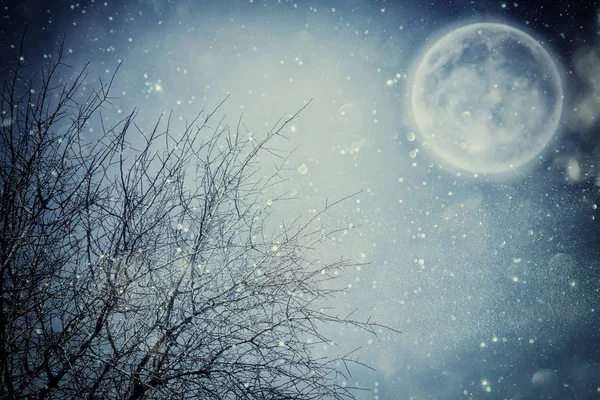 Surreal fantasy concept - full moon with stars glitter in night skies background. — Stock Photo, Image