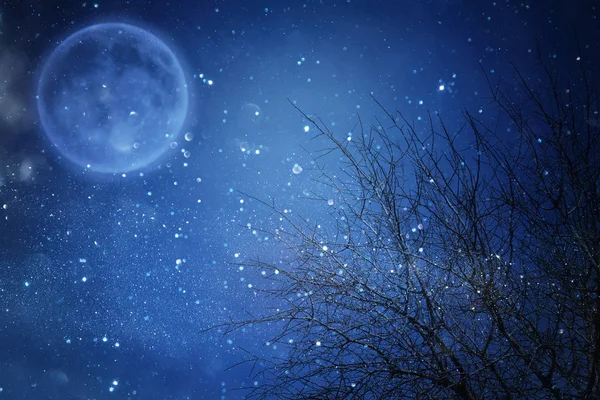 Surreal fantasy concept - full moon with stars glitter in night skies background. — Stock Photo, Image