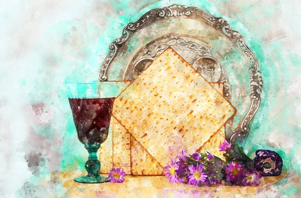 Watercolor style and abstract image of Pesah celebration concept (jewish Passover holiday). — Stock Photo, Image