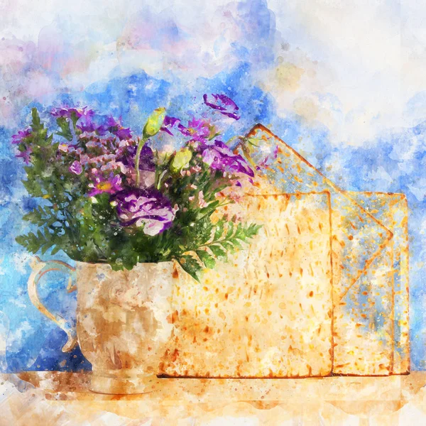 Watercolor style and abstract image of Pesah celebration concept (jewish Passover holiday). — Stock Photo, Image