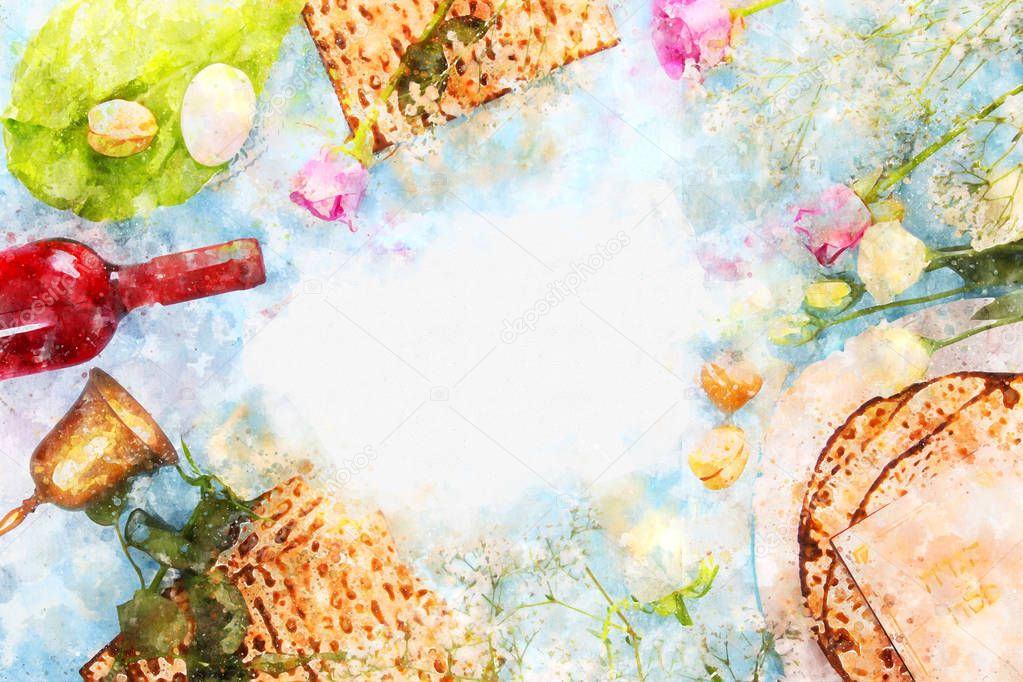 watercolor style and abstract image of Pesah celebration concept (jewish Passover holiday).