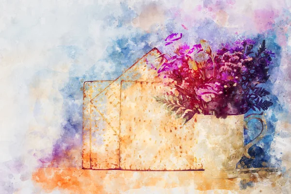 Watercolor style and abstract image of Pesah celebration concept (jewish Passover holiday). — Stock Photo, Image