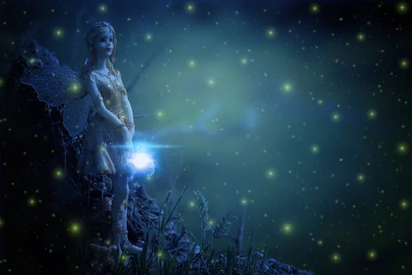夜の森で小さな魔法の妖精のイメージ. — ストック写真