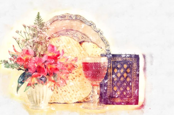 Watercolor style and abstract image of Pesah celebration concept (jewish Passover holiday). — Stock Photo, Image