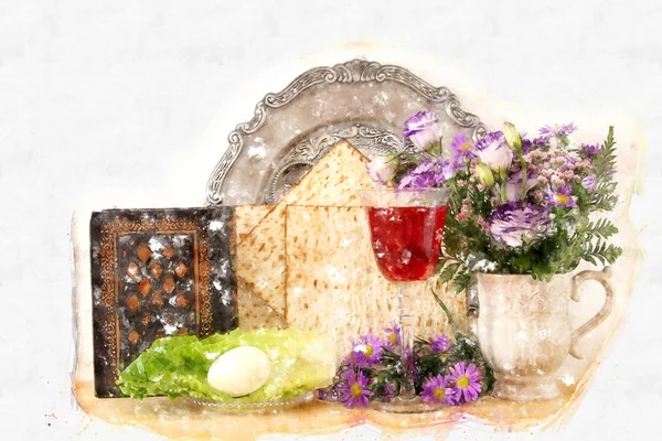 Acquerello e immagine astratta del concetto di celebrazione di Pesah (vacanza di Pasqua ebraica ). — Foto Stock