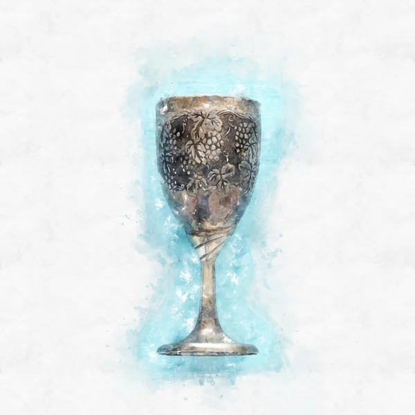 Estilo aquarela e imagem abstrata de copo de vinho judaico para vinho. conceito de férias de Páscoa e shabbat . — Fotografia de Stock