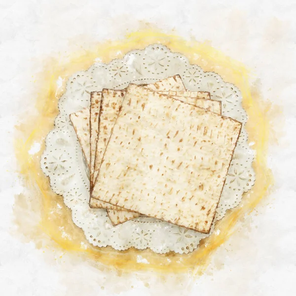 Estilo aquarela e imagem abstrata de fundo passover com matzoh sobre fundo amarelo . — Fotografia de Stock