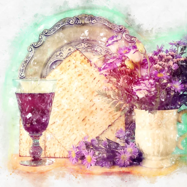 Watercolor style and abstract image of Pesah celebration concept (jewish Passover holiday). — Stock Photo, Image
