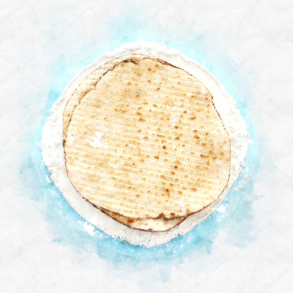 watercolor style and abstract image of passover background with matzoh
