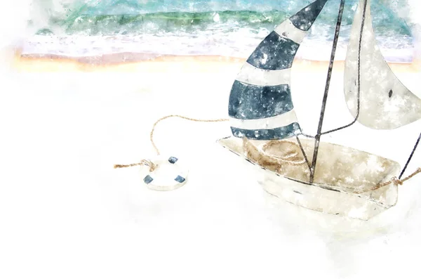 Watercolor style image of nautical concept with old boat. — Stock Photo, Image