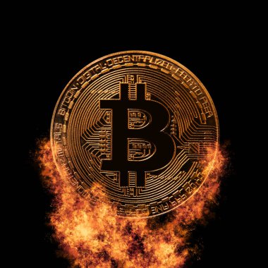 Koyu arka plan üzerinde altın Bitcoin. İş ve sanal cryptocurrency kavramı.