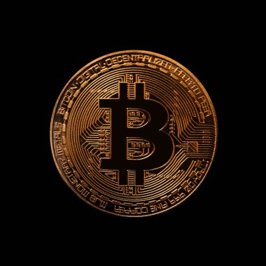 Koyu arka plan üzerinde altın Bitcoin. İş ve sanal cryptocurrency kavramı.