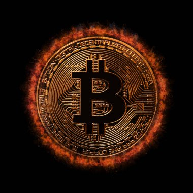 Koyu arka plan üzerinde altın Bitcoin. İş ve sanal cryptocurrency kavramı.