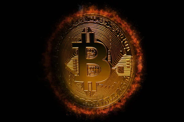 Bitcoin dorado sobre fondo oscuro. Concepto de criptomoneda virtual y empresarial . — Foto de Stock