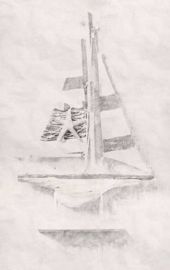 Teknenin arka plan. Kalem kroki resim stili. Siyah