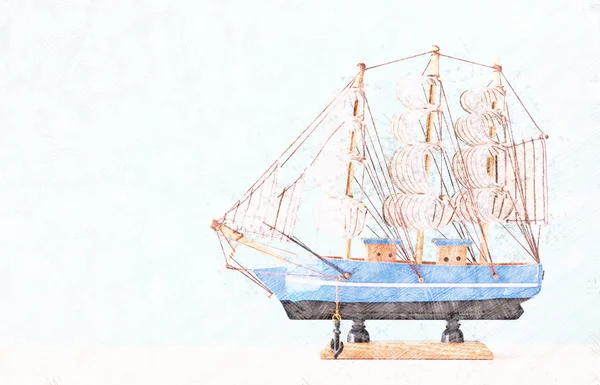 Abstrakt bakgrund av båt. Färgglada blyerts skiss målning stil. — Stockfoto