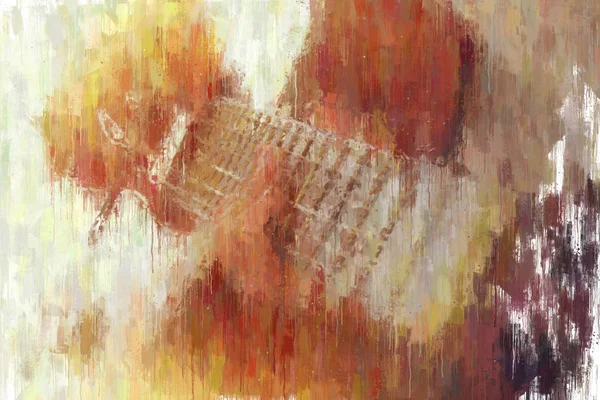 oil painting style abstract image of young girl playing acoustic guitar.