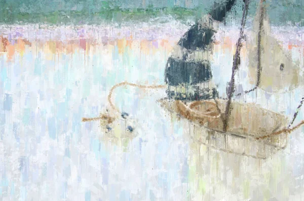 Abstracte achtergrond van zee met boot olieverfschilderij stijl. — Stockfoto
