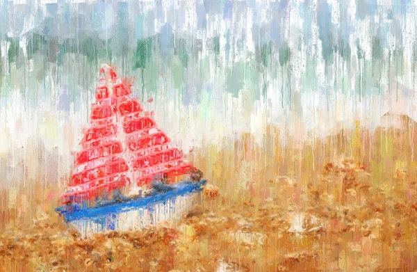 Αφηρημένα φόντο της θάλασσας με σκάφος πετρελαίου Ζωγραφική στυλ. — Φωτογραφία Αρχείου