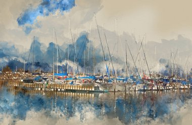 eski teknesi ile deniz kavramı soyut suluboya stil gösteren resim