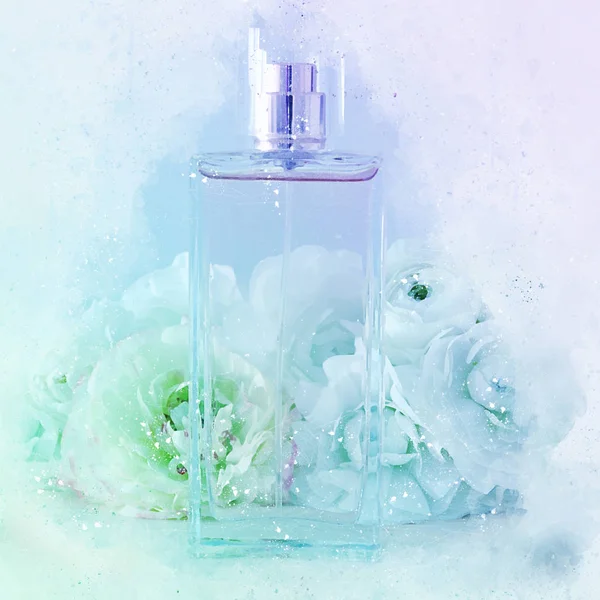 Watercolor style and abstract illustration of vintage perfume bo — Stock Photo, Image