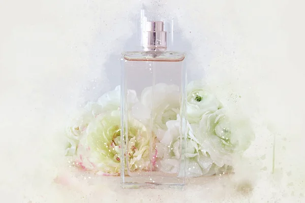 Watercolor style and abstract illustration of vintage perfume bo — Stock Photo, Image