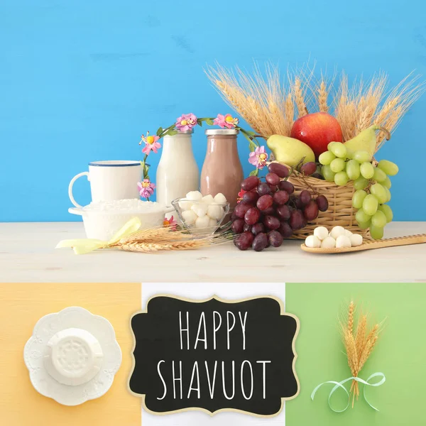 Kolaj süt ürünleri ve meyve. Sembolleri Yahudi tatil - Shavuot. — Stok fotoğraf