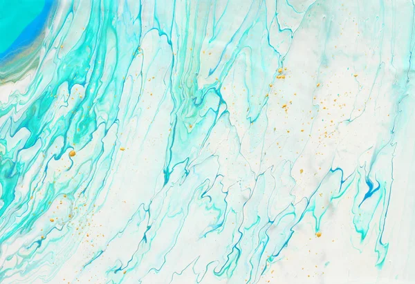 抽象的な大理石の効果の背景の芸術写真。青、ミント、白と金の創造的な色。美しい絵具 — ストック写真