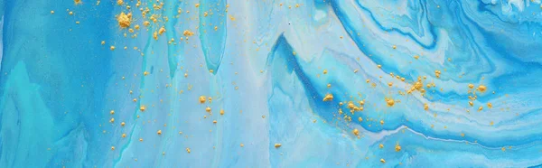 抽象大理石效果背景的艺术摄影。蓝色、薄荷色和金色。漂亮的油漆 — 图库照片