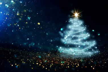 yılbaşı ağacının arka planında sönmüş parıltılı ışıklar