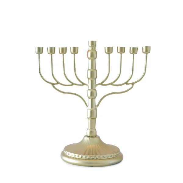 Religie beeld van joodse vakantie Chanoeka met goud menorah (traditionele kandelaar) geïsoleerd over witte achtergrond — Stockfoto